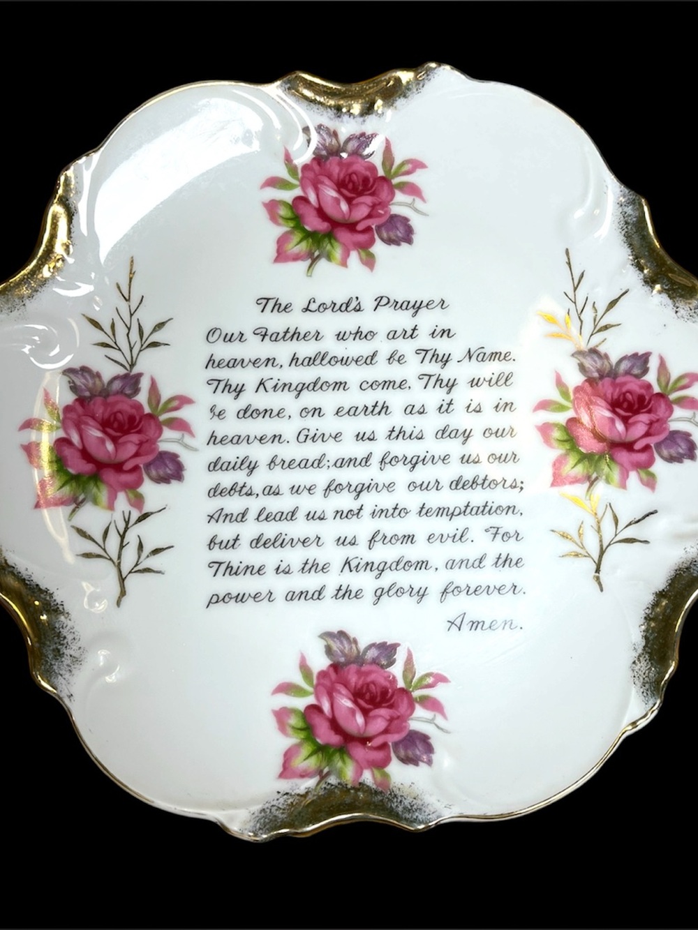 Vintage The Lord's Prayer Decorative Rose Plate - Pink